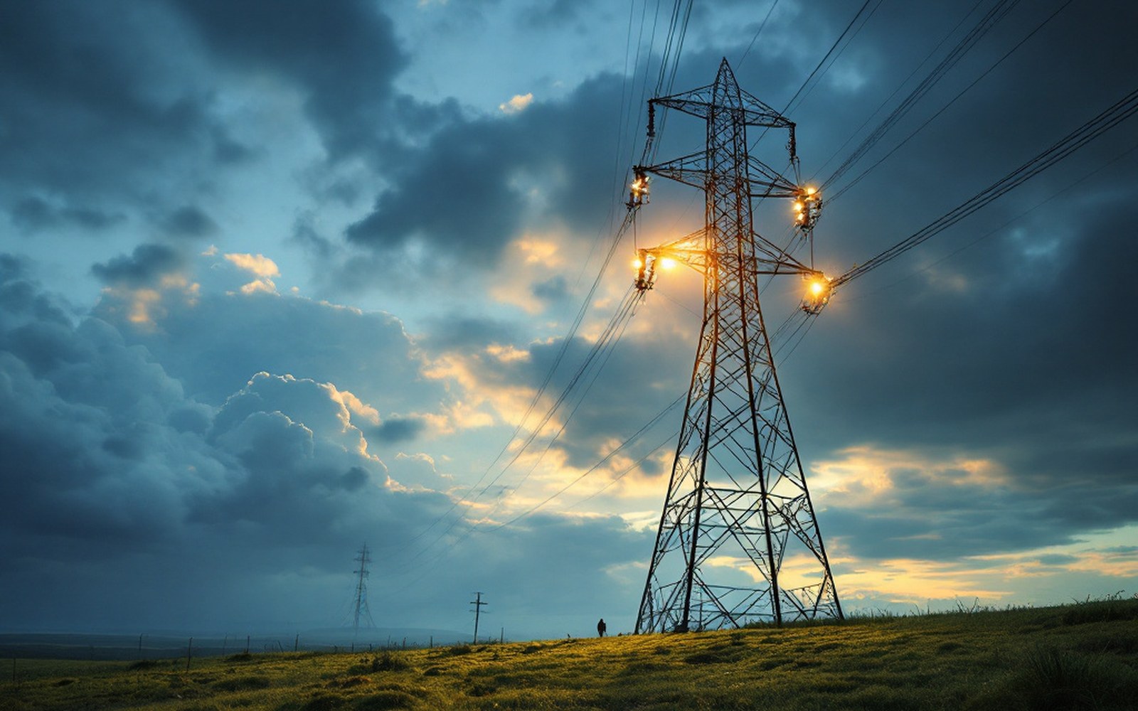 A floodlight pylon against evening cloud