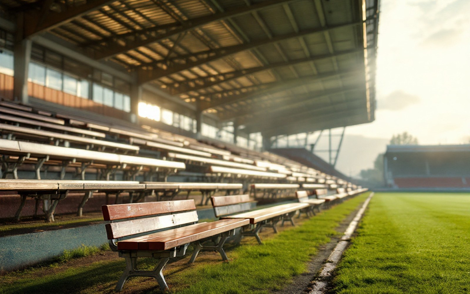 A single-tier stand with bench seating, empty